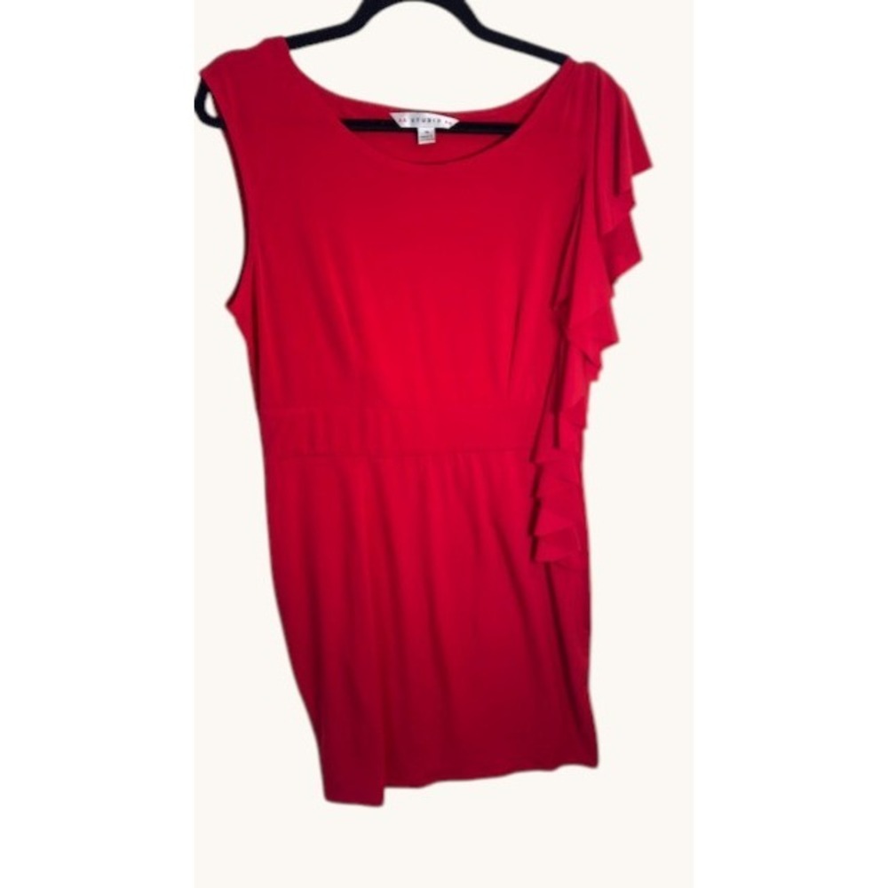 AA Studio AA Red Ruffle‎ Sleeveless Sheath Dress Size 14 Stretch Cocktail Party